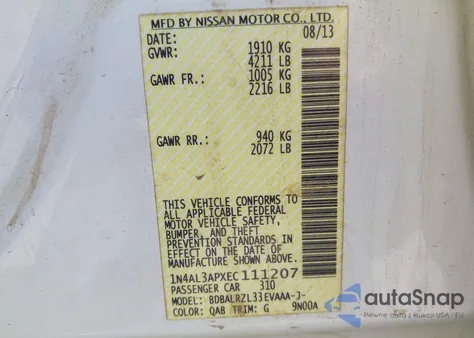 2014 Nissan Altima 2.5 S z USA, uszkodzony, nr VIN 1N4AL3APXEC111207